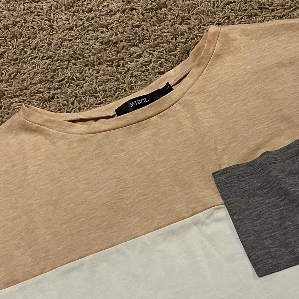 Mirol Colorblock Pocket Tee Peach White Grey Short Sleeve Casual‎ Top Large